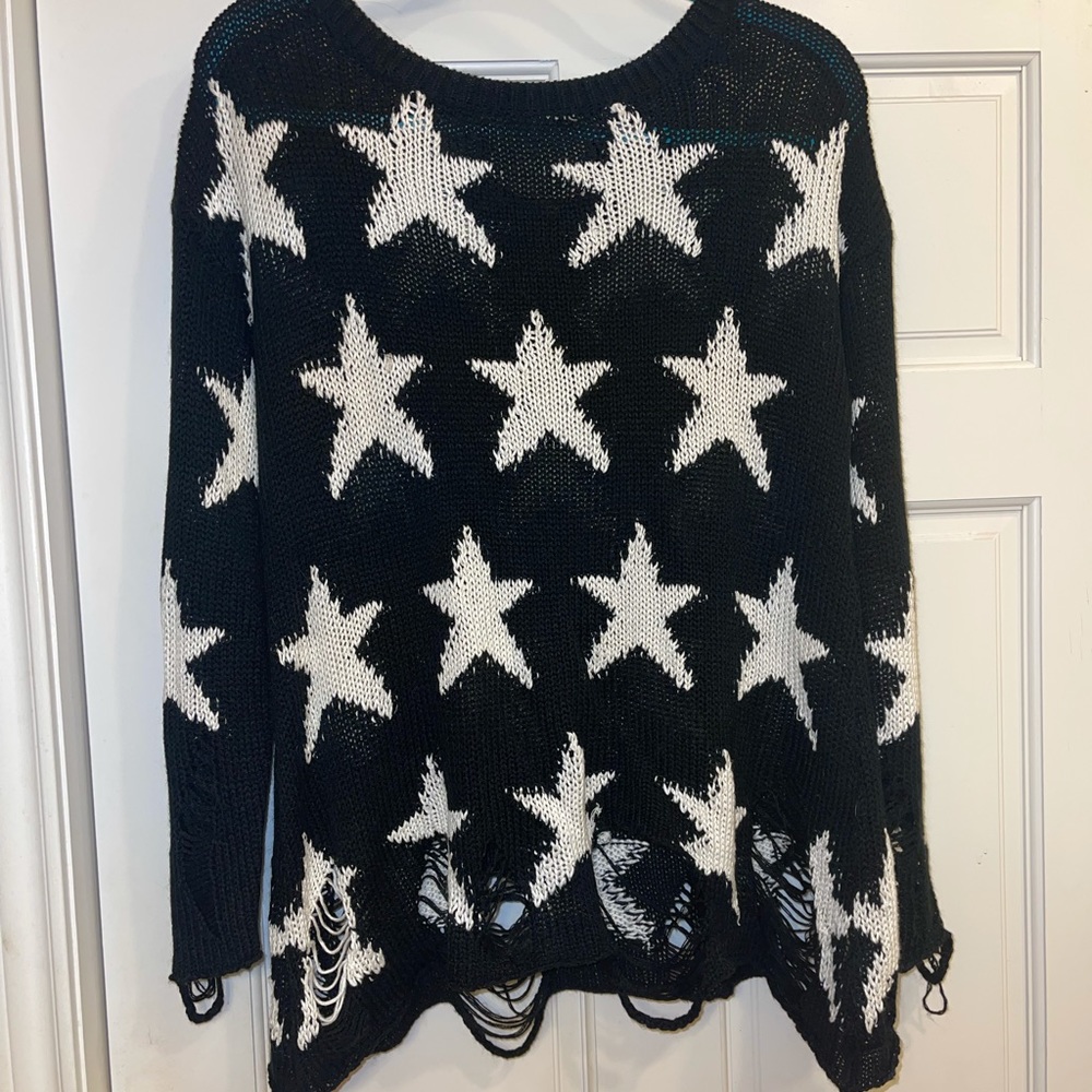 Distressed Star Knit Pullover main image 1